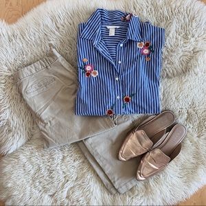 📦33% OFF🌵BOGO Blue Striped Embroidered Blouse